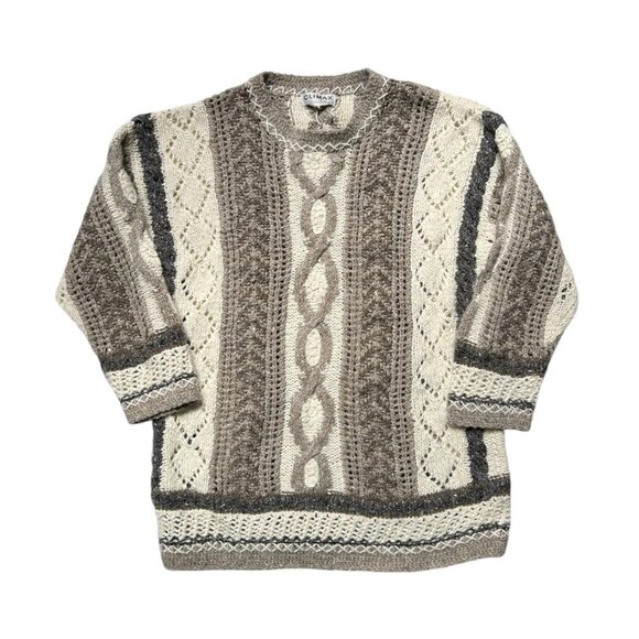 80s Vintage Oversized Grandpa Sweater Cableknit Crochet Knitted Pattern Stripe. - Picture 1 of 5